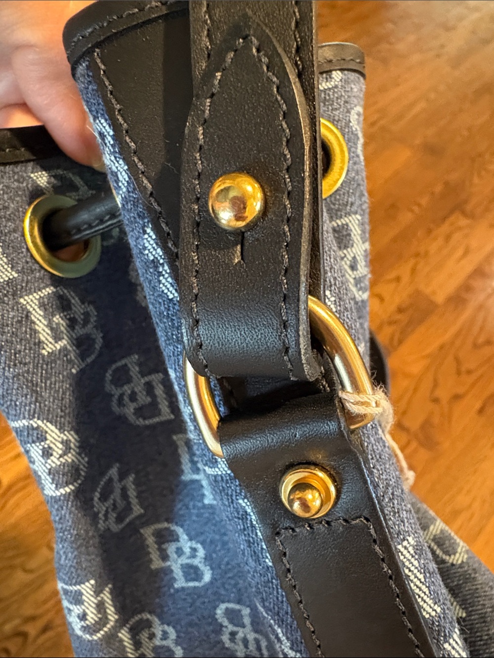 Dooney & Bourke Navy DB Monogram Drawstring Shoulder Bag NWT - Picture 8 of 11